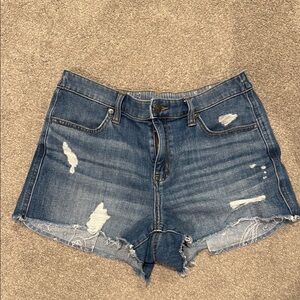 Aerie Blue Distressed Jean Shorts with Raw Hem